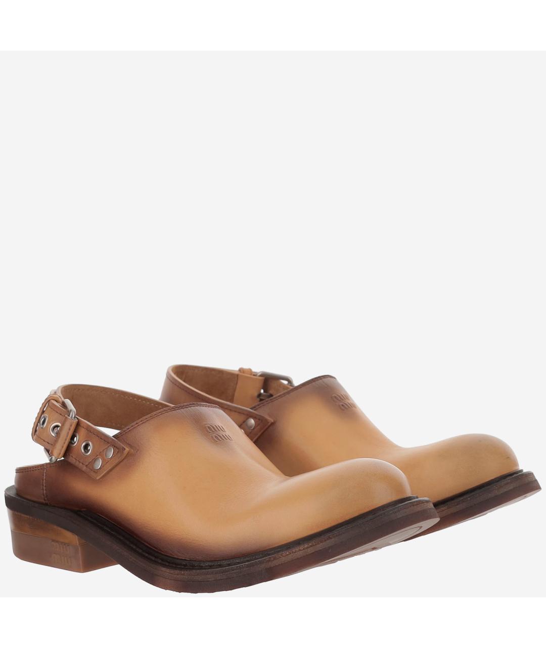 MIU MIU Коричневые кожаные сабо, фото 3