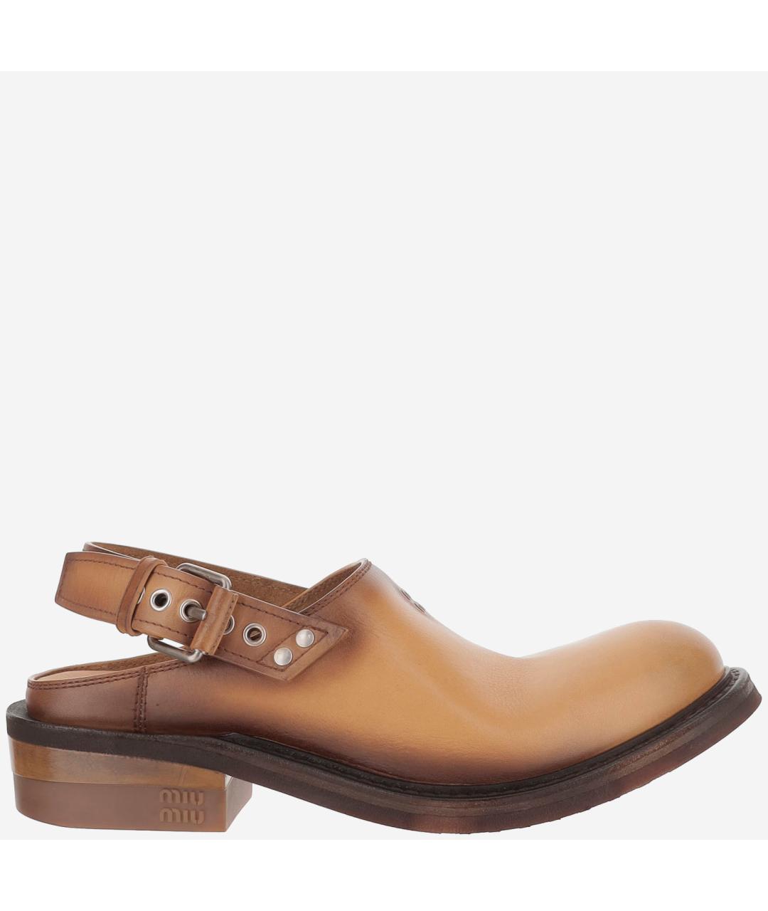 MIU MIU Коричневые кожаные сабо, фото 6