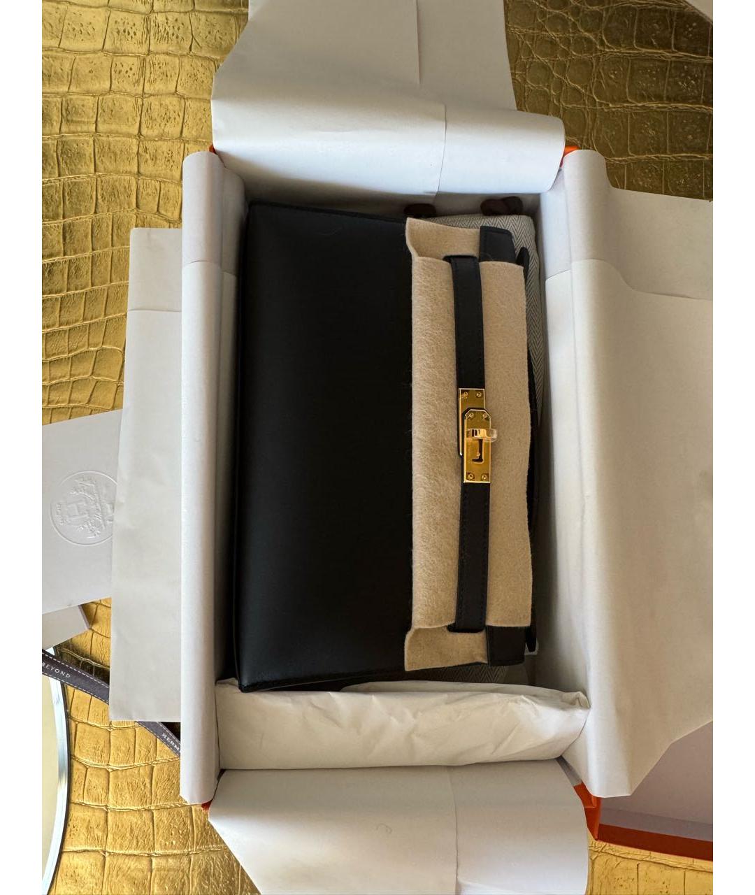 HERMES Черная кожаная сумка с короткими ручками, фото 5