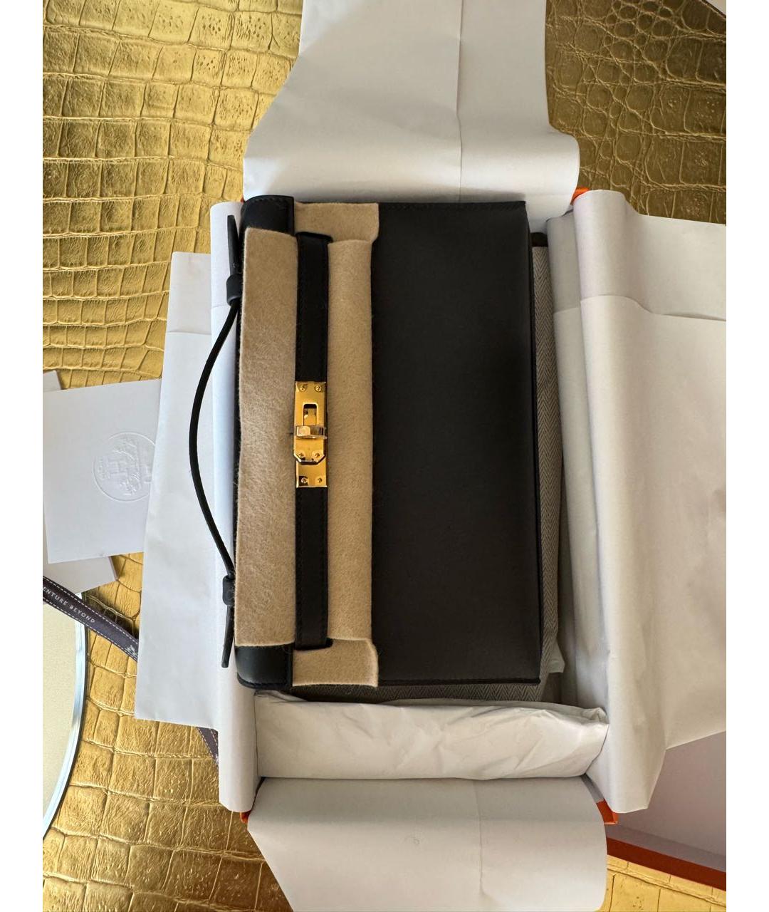 HERMES Черная кожаная сумка с короткими ручками, фото 4