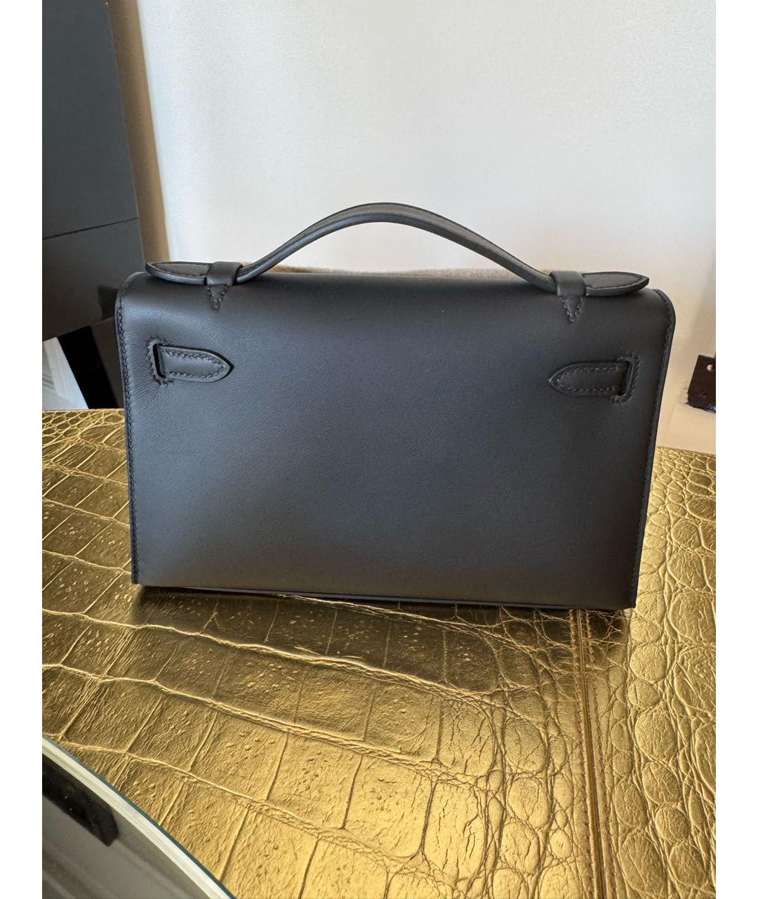 HERMES Черная кожаная сумка с короткими ручками, фото 3