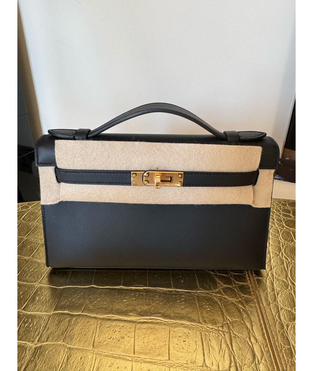 HERMES Черная кожаная сумка с короткими ручками, фото 8