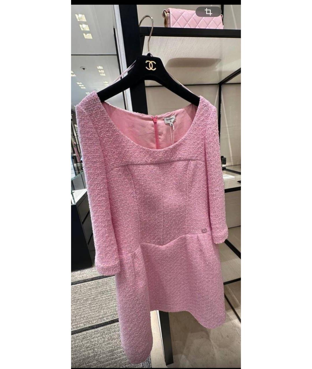 CHANEL Розовое твидовое повседневное платье, фото 3