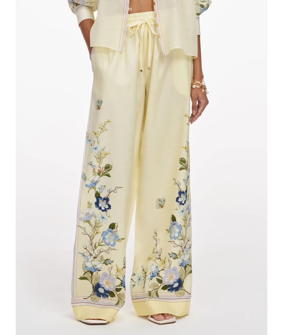 SELF-PORTRAIT Желтые полиэстеровые брюки широкие, фото 5