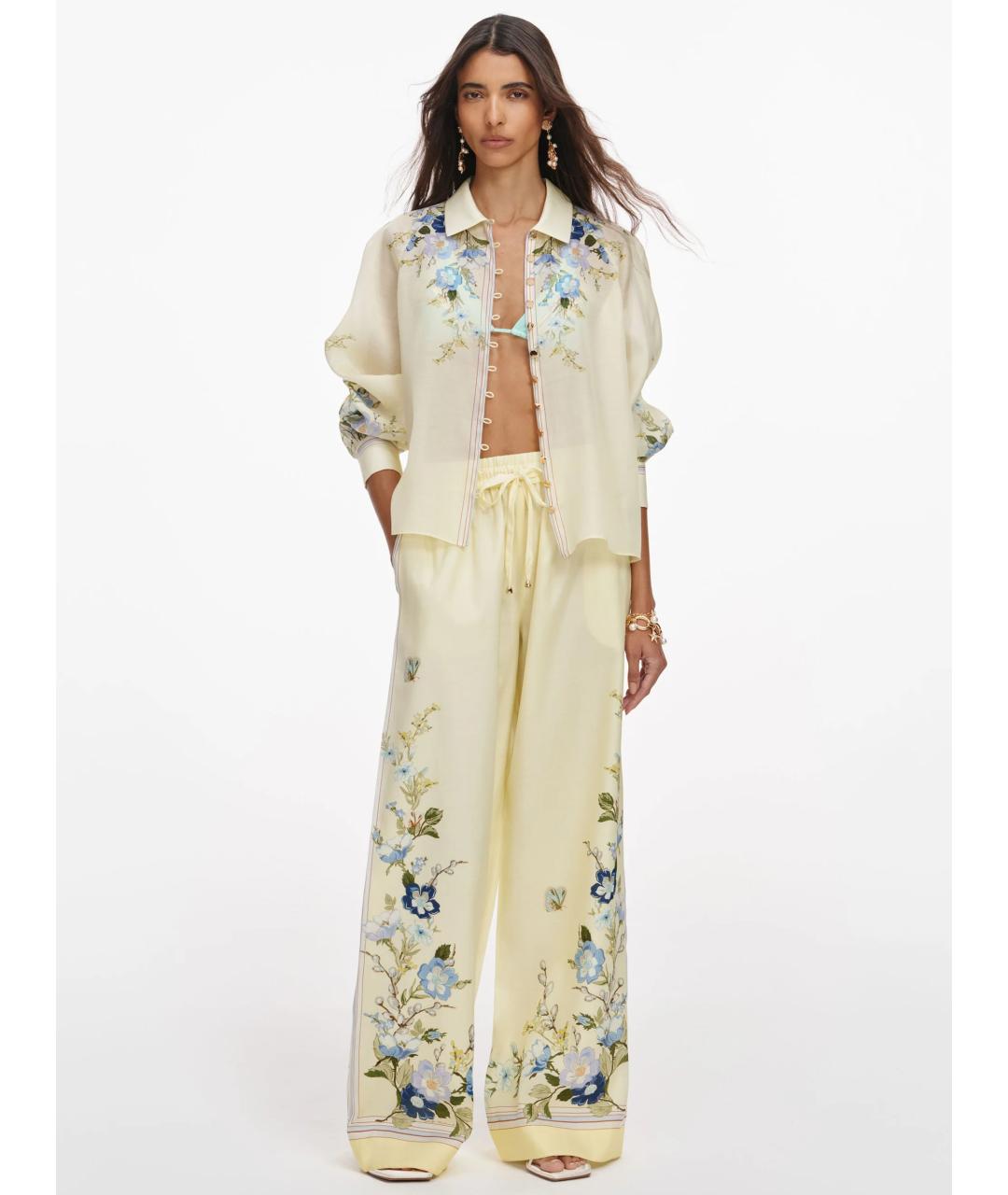 SELF-PORTRAIT Желтые полиэстеровые брюки широкие, фото 2