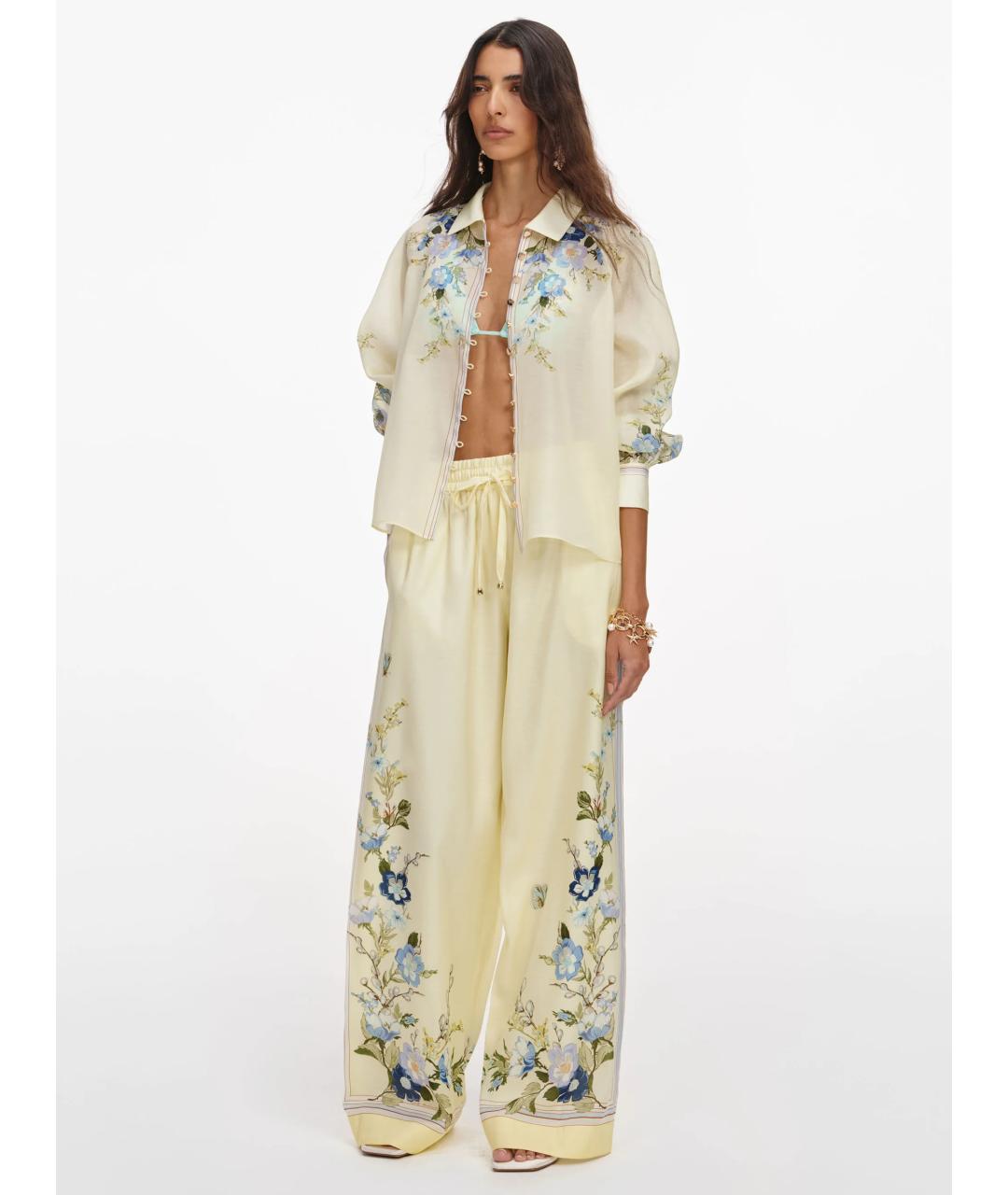 SELF-PORTRAIT Желтые полиэстеровые брюки широкие, фото 3