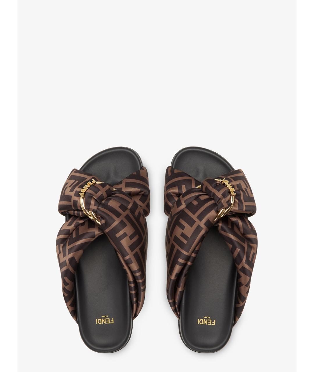 FENDI Коричневые текстильные шлепанцы, фото 2