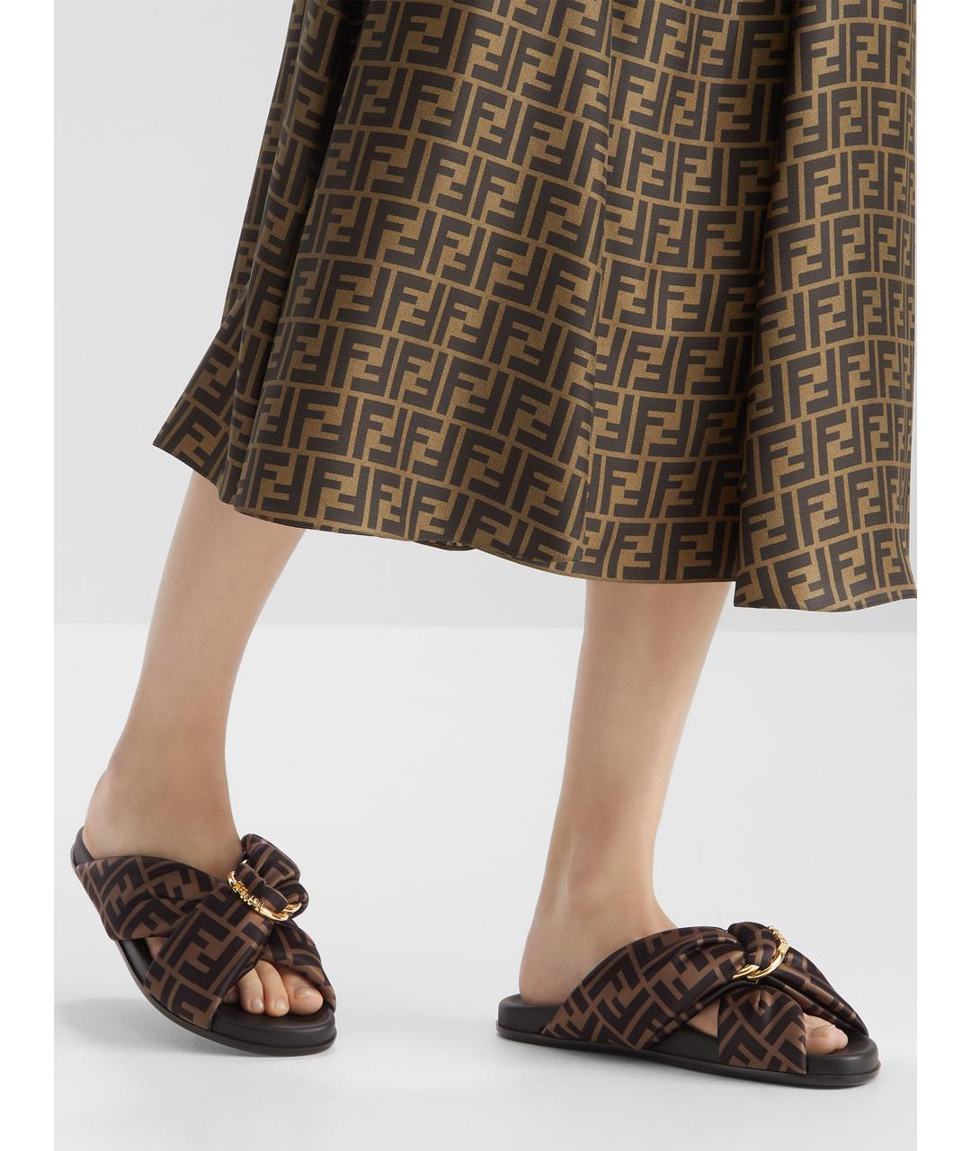 FENDI Коричневые текстильные шлепанцы, фото 3