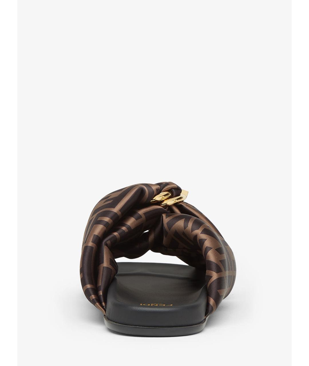 FENDI Коричневые текстильные шлепанцы, фото 5