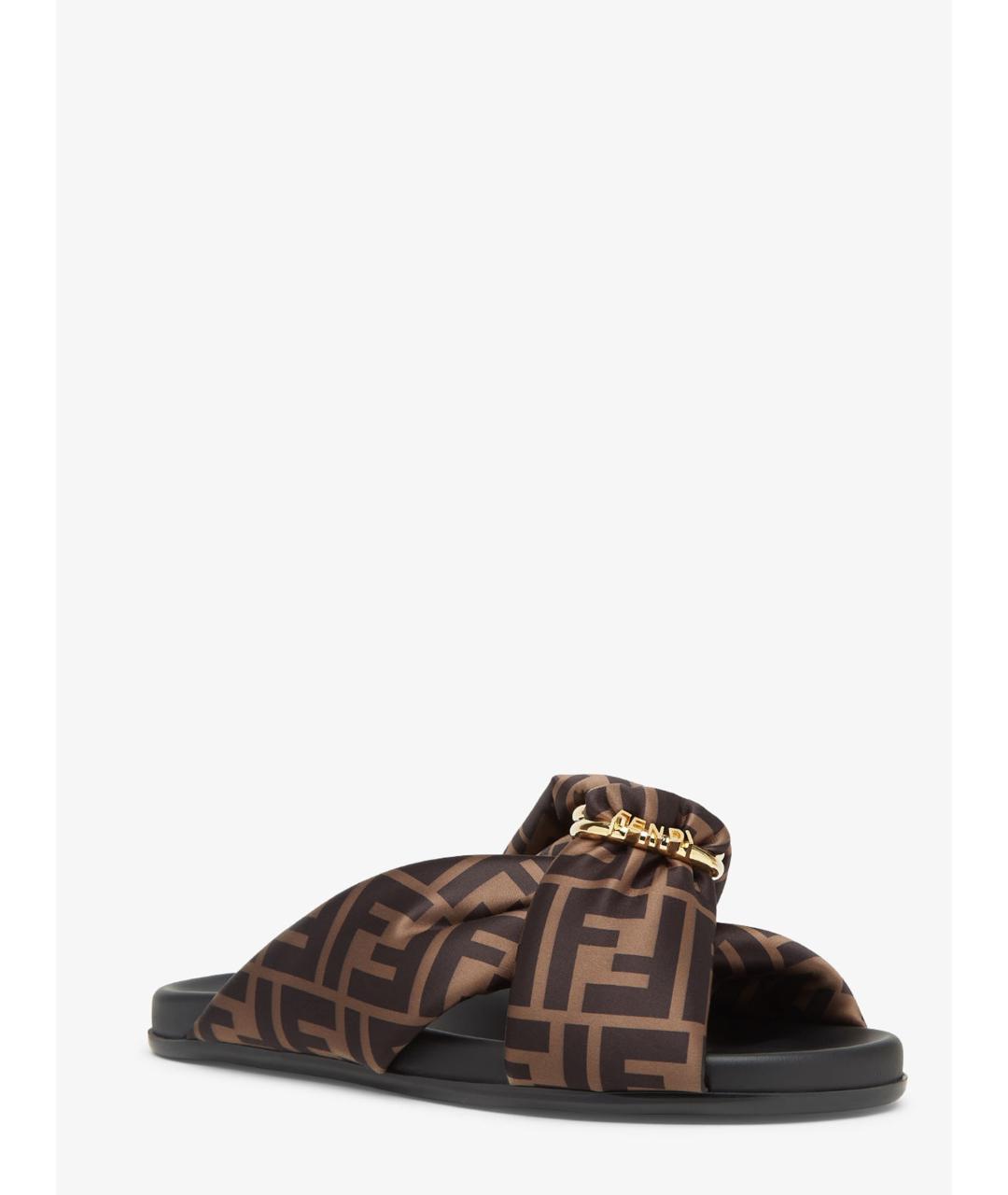 FENDI Коричневые текстильные шлепанцы, фото 4