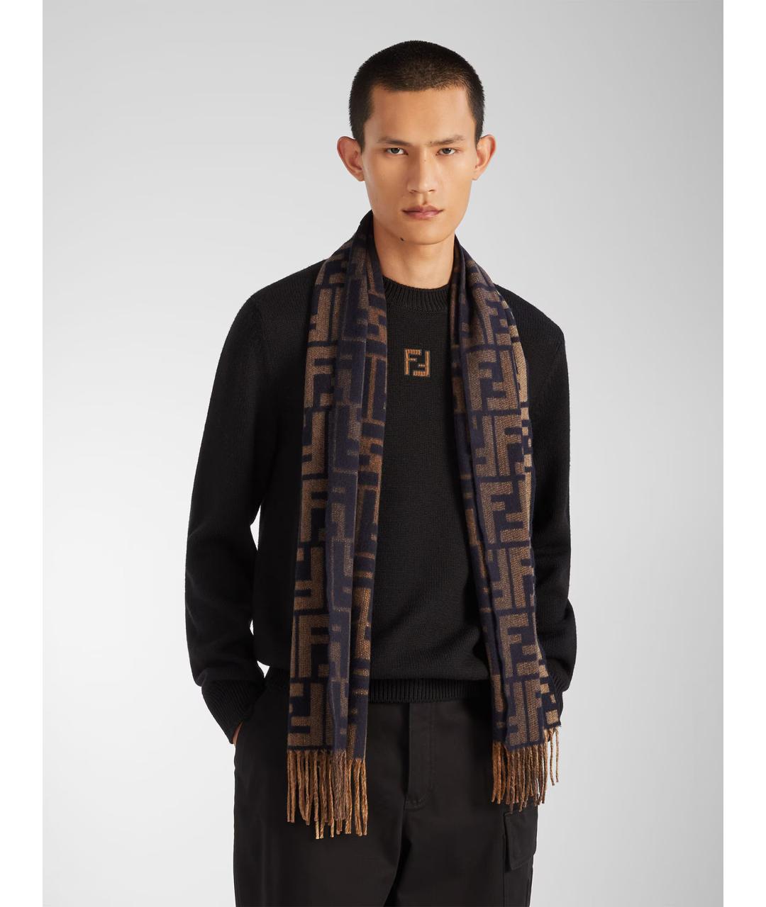 FENDI Коричневый шерстяной шарф, фото 2