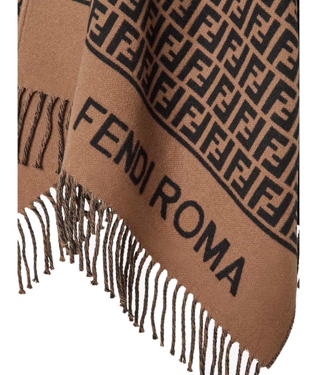 FENDI Коричневый шерстяной шарф, фото 3