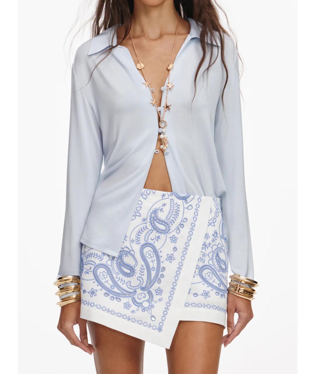 SELF-PORTRAIT Голубая льняная юбка мини, фото 6