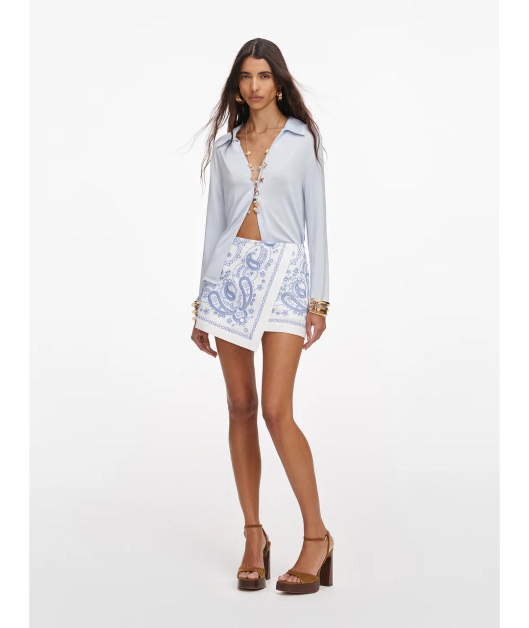 SELF-PORTRAIT Голубая льняная юбка мини, фото 5