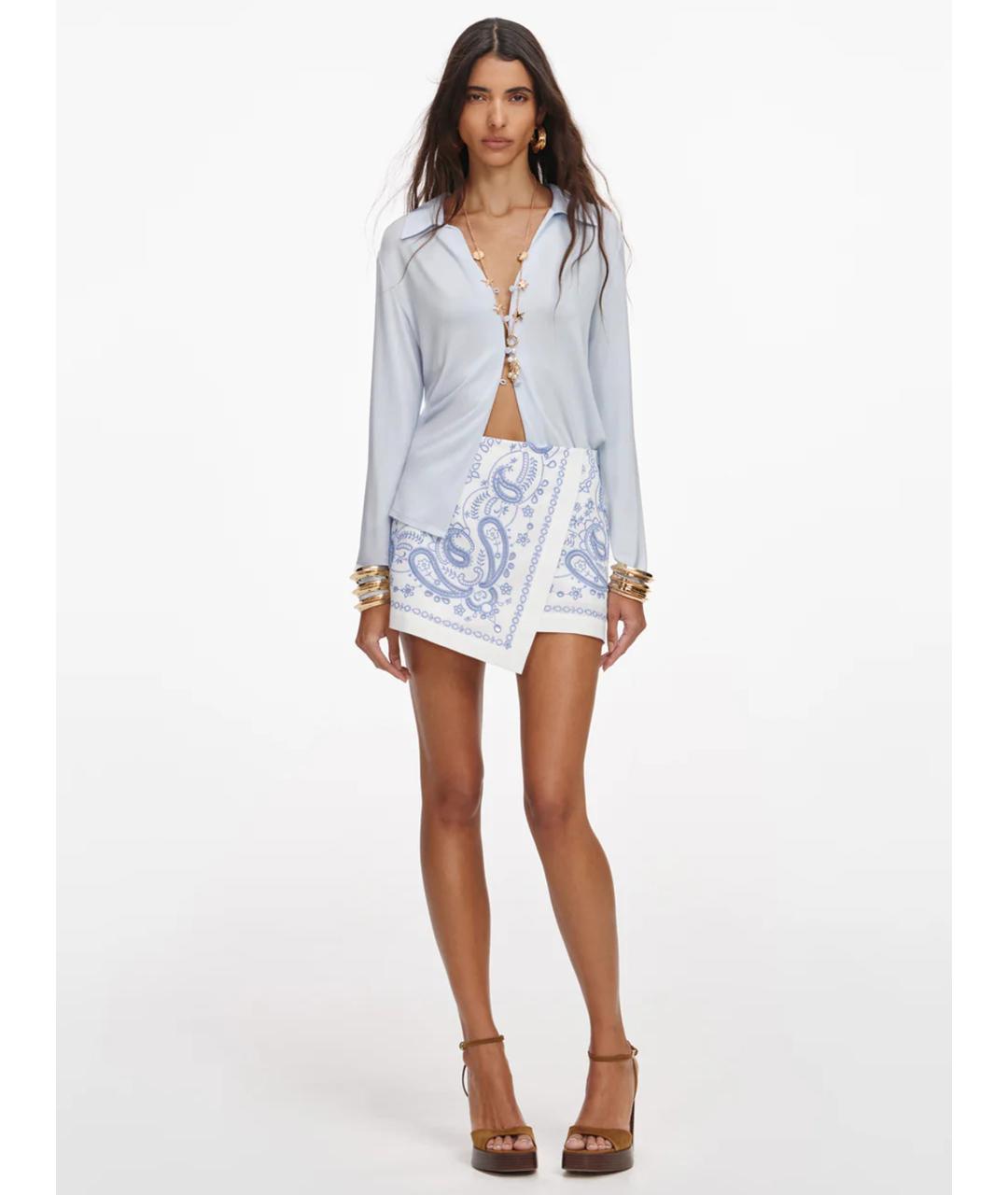 SELF-PORTRAIT Голубая льняная юбка мини, фото 4