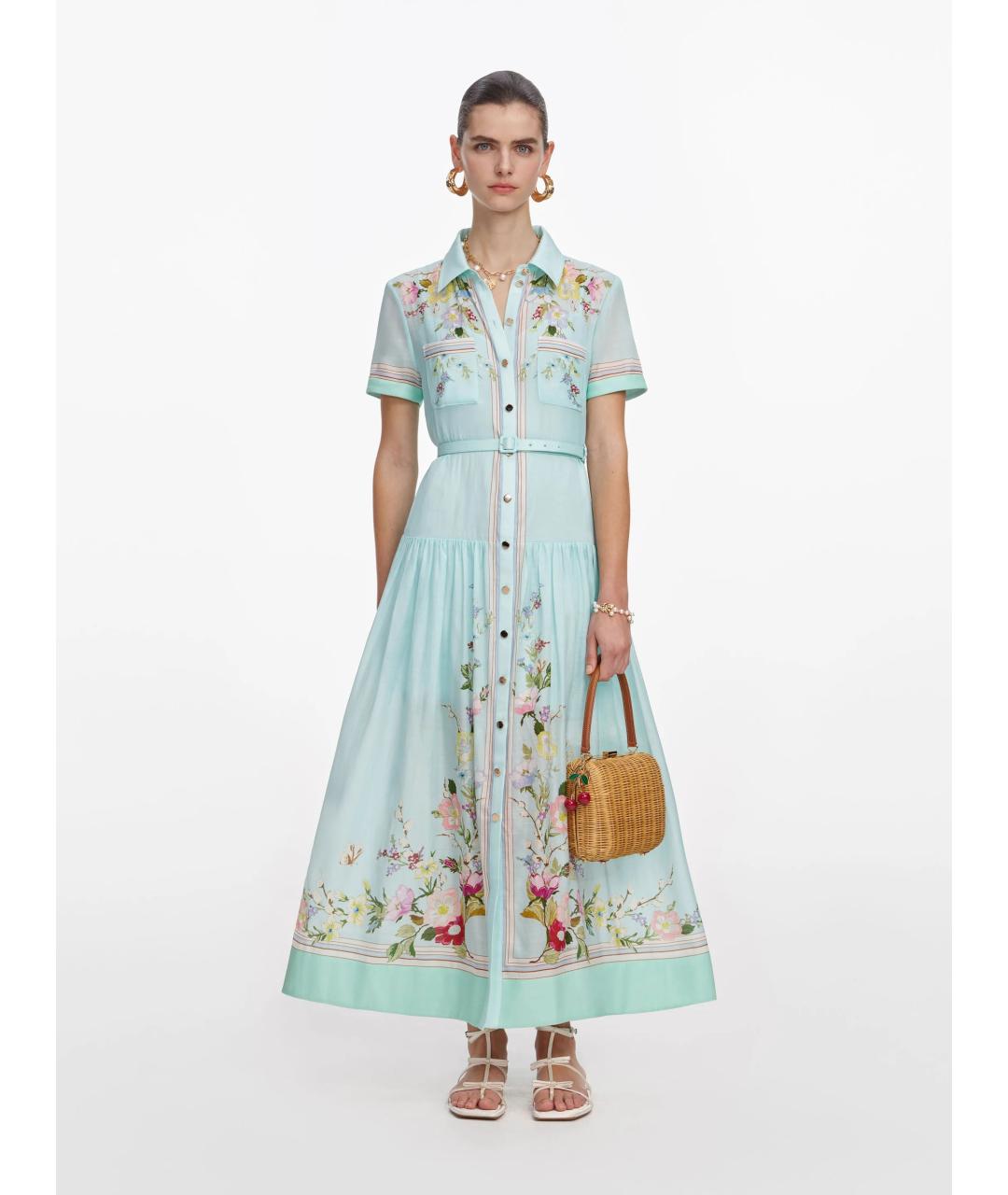 SELF-PORTRAIT Зеленые хлопковое повседневное платье, фото 5