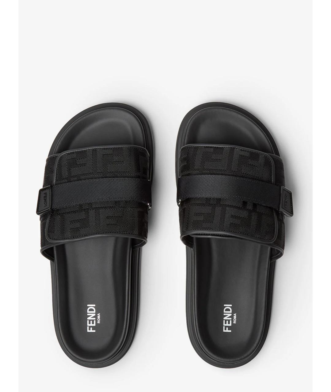 FENDI Черные текстильные шлепанцы, фото 4