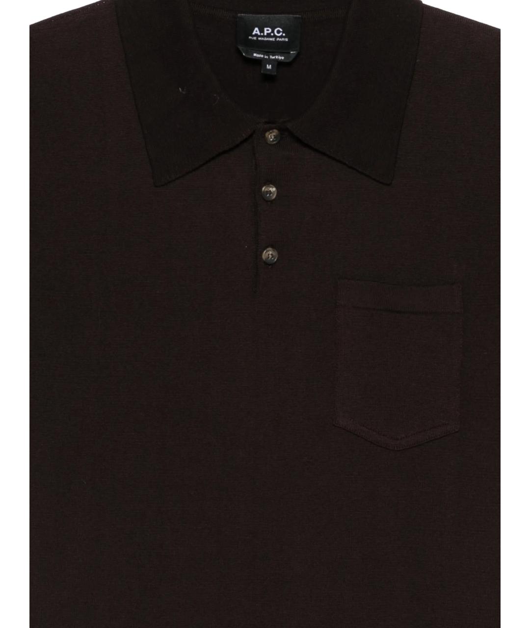 A.P.C. Коричневое хлопковое поло с коротким рукавом, фото 3