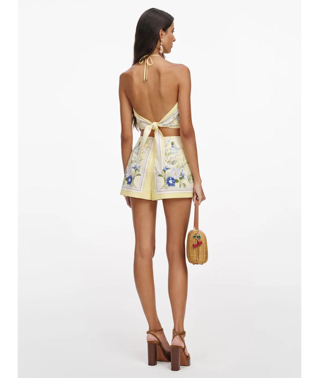 SELF-PORTRAIT Желтые льняные шорты, фото 3