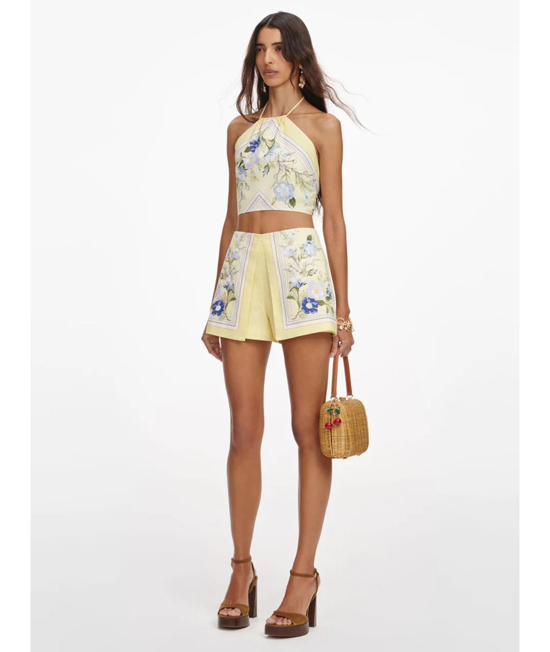 SELF-PORTRAIT Желтые льняные шорты, фото 4