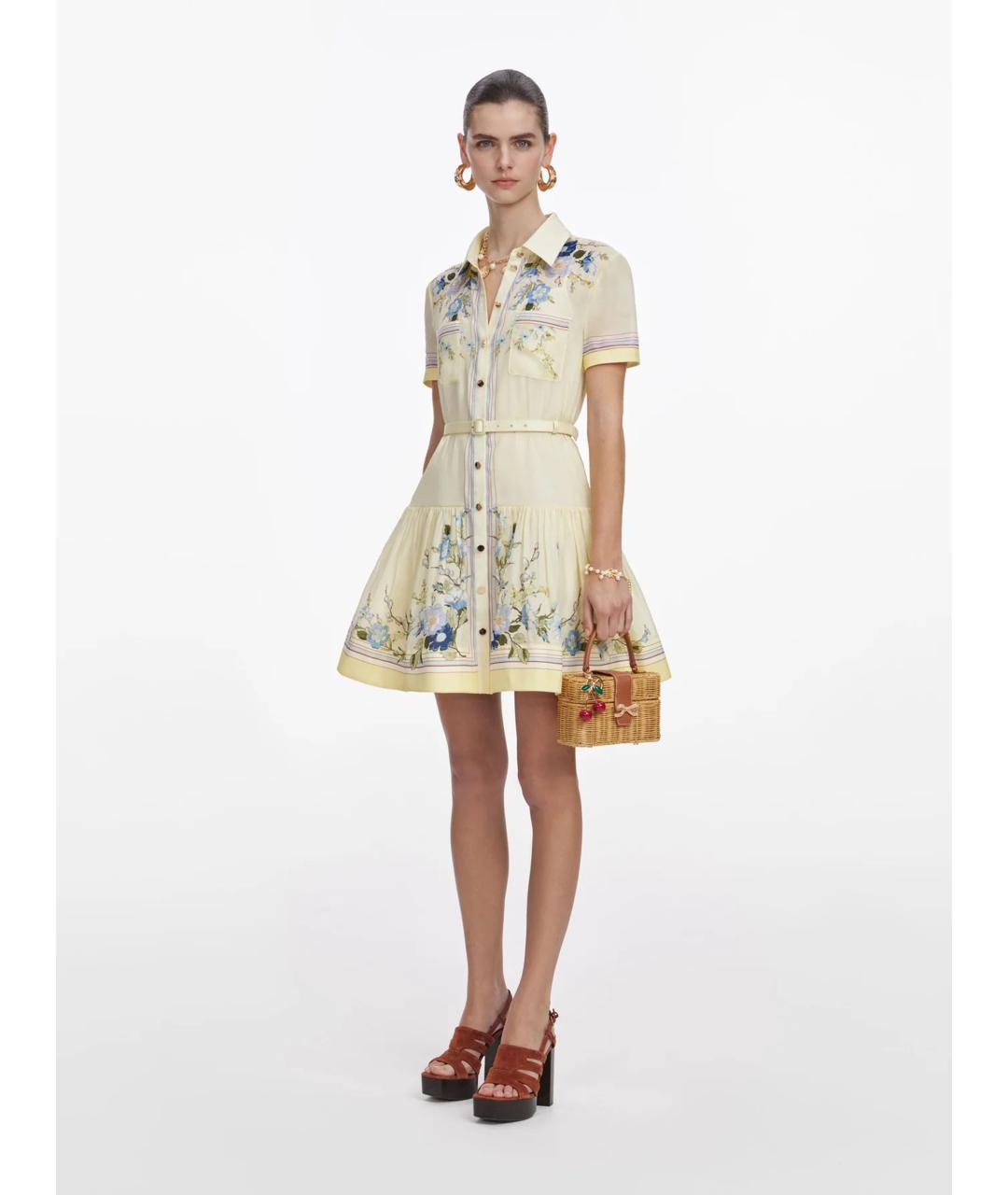 SELF-PORTRAIT Желтое хлопковое повседневное платье, фото 2