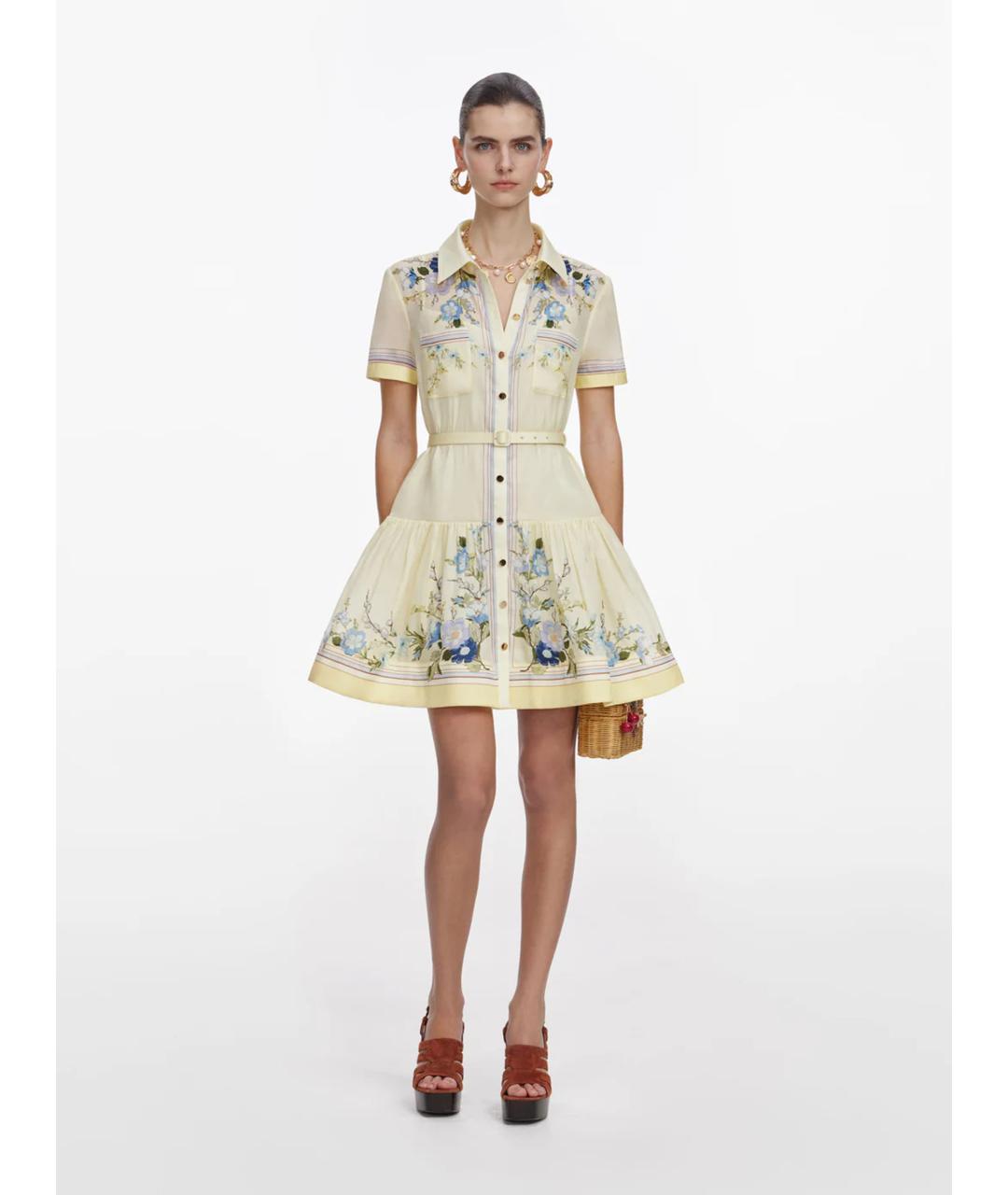 SELF-PORTRAIT Желтое хлопковое повседневное платье, фото 5