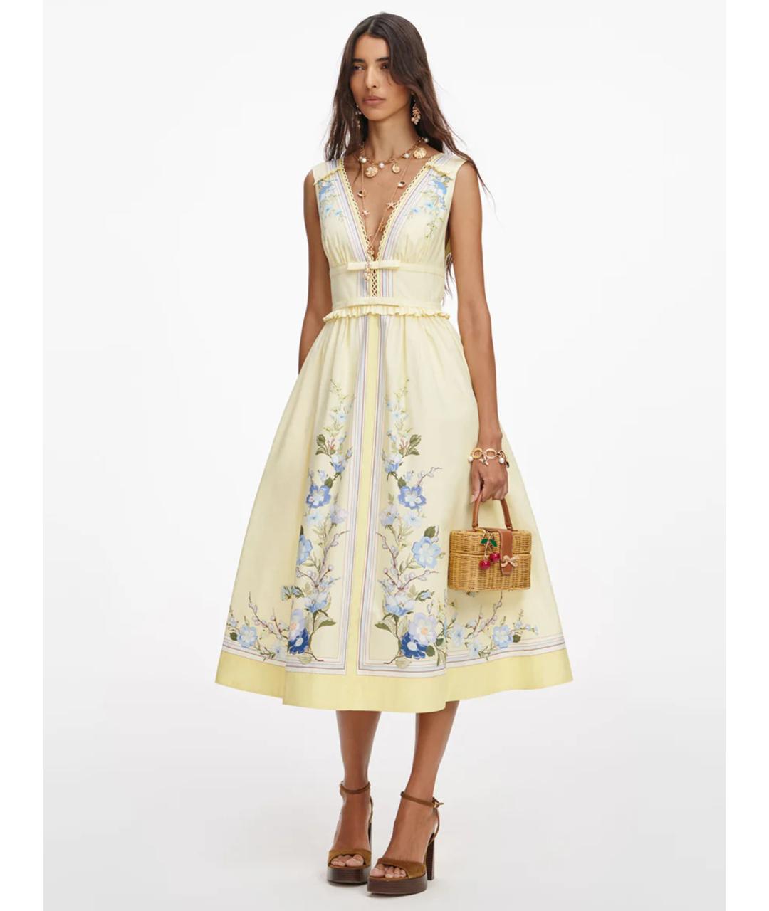 SELF-PORTRAIT Желтое хлопковое повседневное платье, фото 5