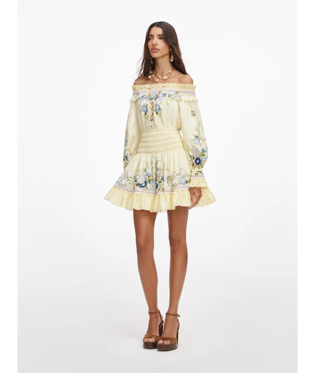 SELF-PORTRAIT Желтое хлопковое повседневное платье, фото 2