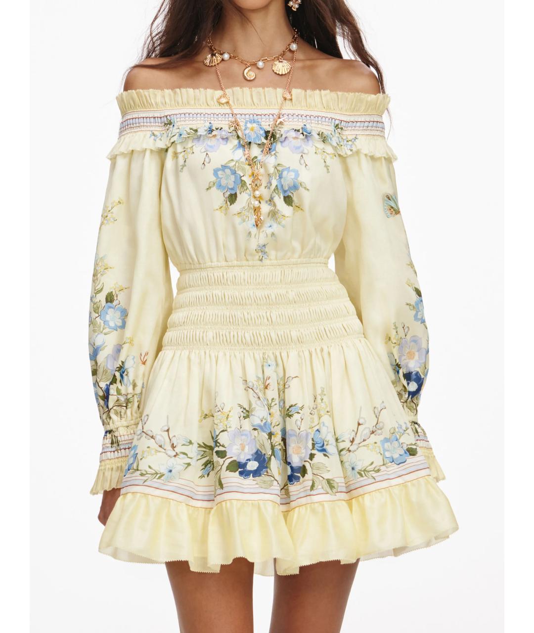 SELF-PORTRAIT Желтое хлопковое повседневное платье, фото 4