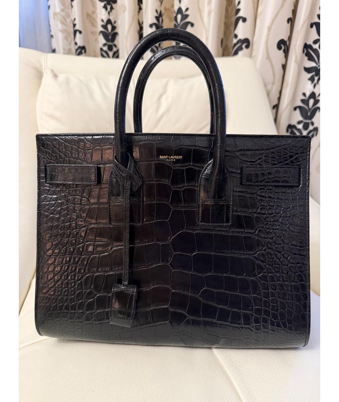 SAINT LAURENT Черная сумка с короткими ручками из экзотической кожи, фото 3