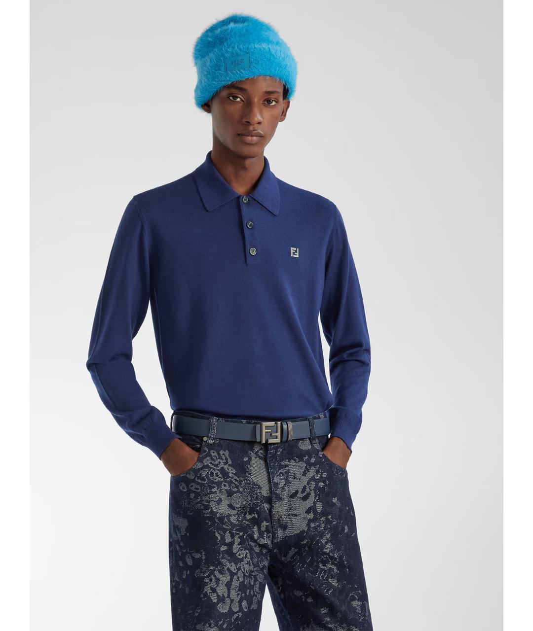FENDI Синее поло с длинным рукавом, фото 2