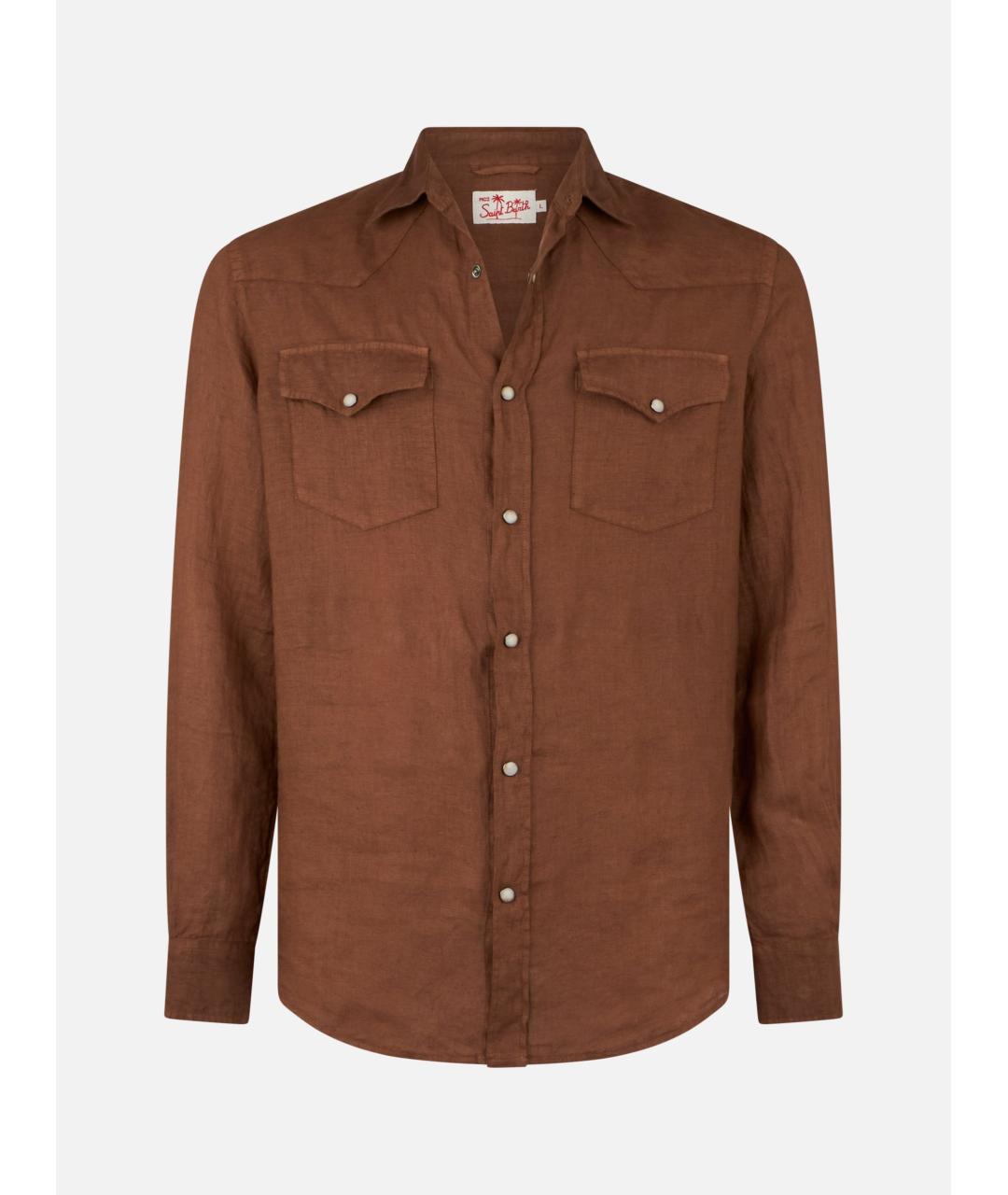 MC2 SAINT BARTH Коричневая льняная кэжуал рубашка, фото 4