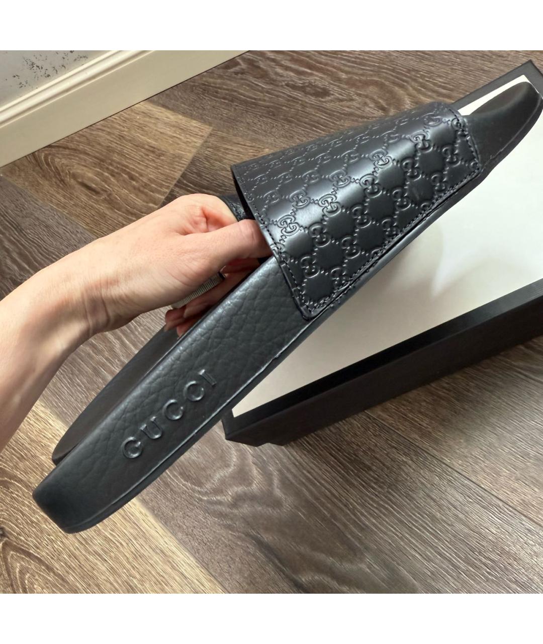 GUCCI Черные шлепанцы из искусственной кожи, фото 5