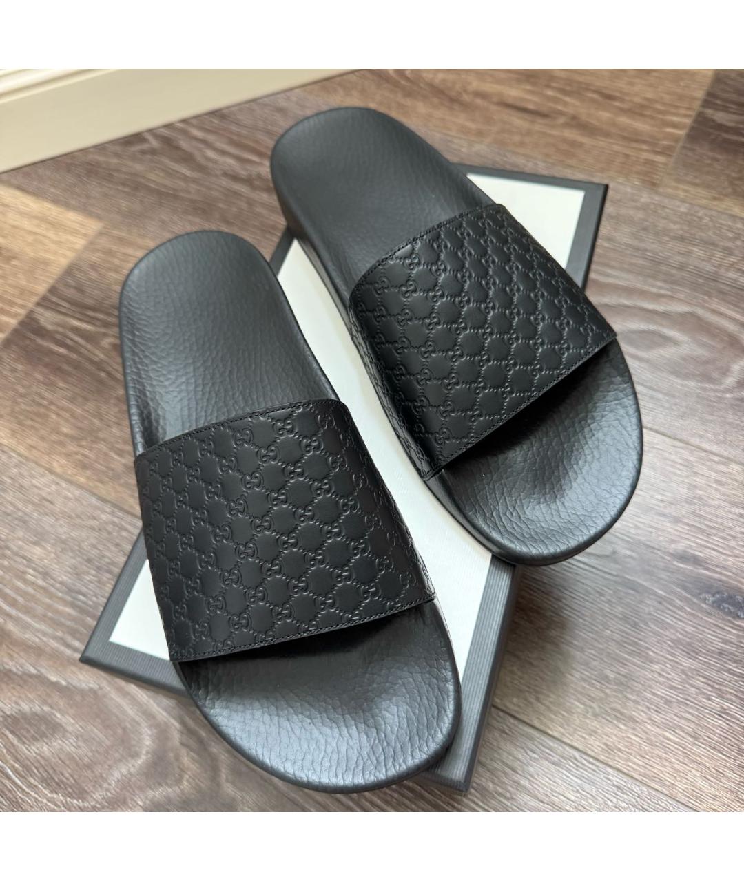 GUCCI Черные шлепанцы из искусственной кожи, фото 4