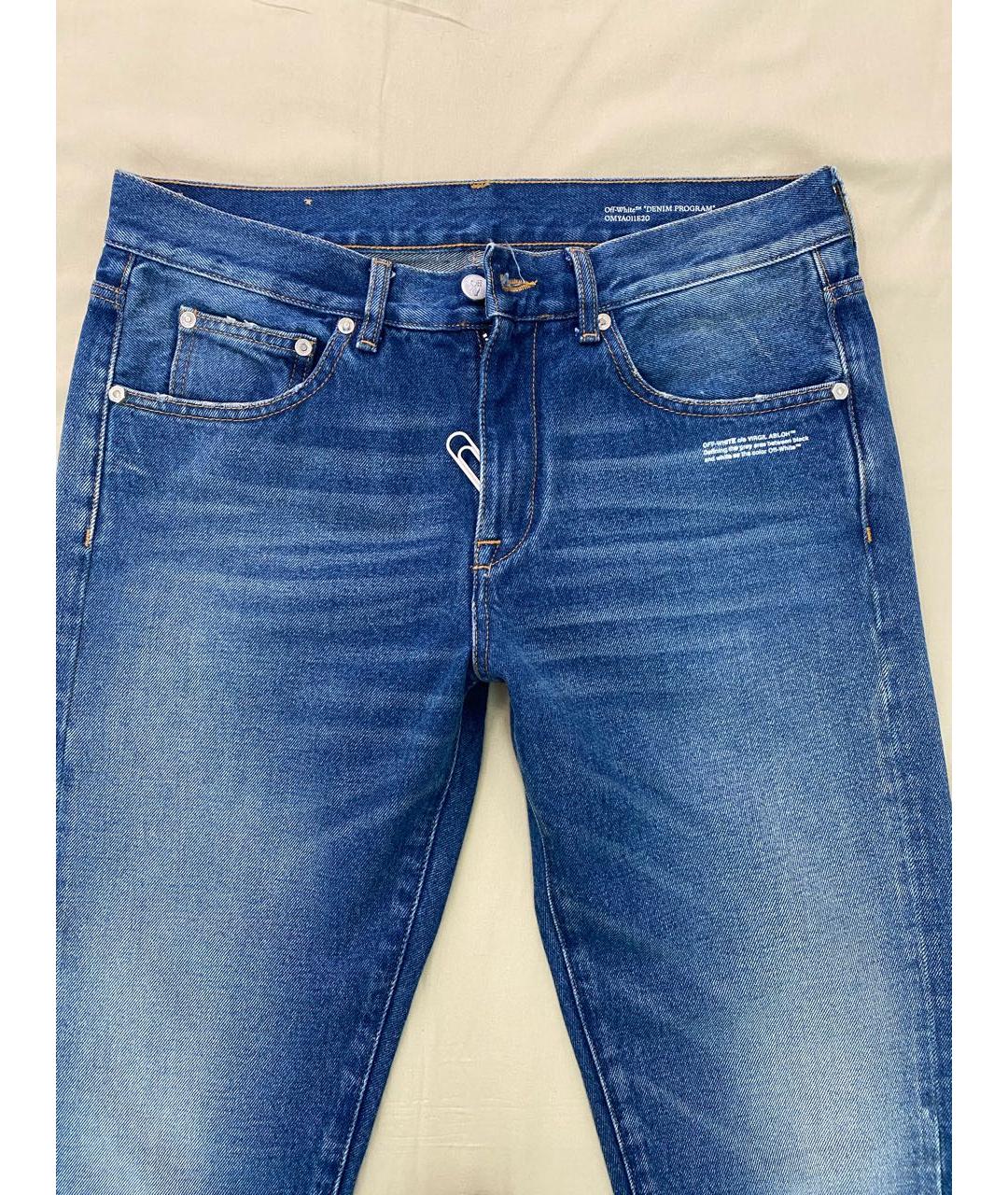 OFF-WHITE Синие хлопковые прямые джинсы, фото 3