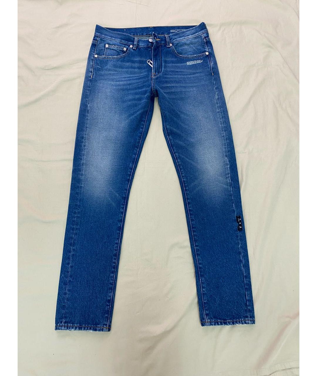 OFF-WHITE Синие хлопковые прямые джинсы, фото 9