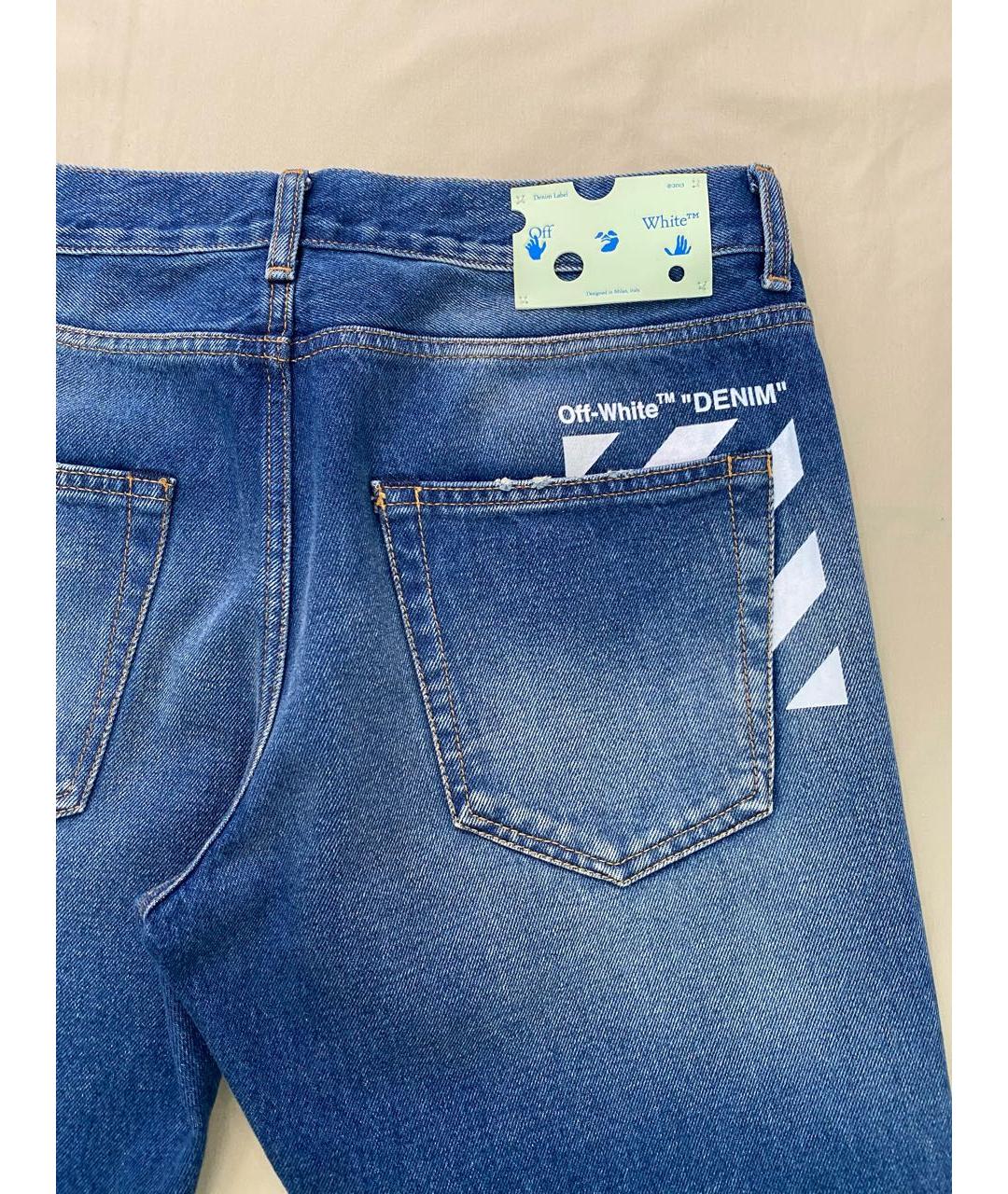 OFF-WHITE Синие хлопковые прямые джинсы, фото 4