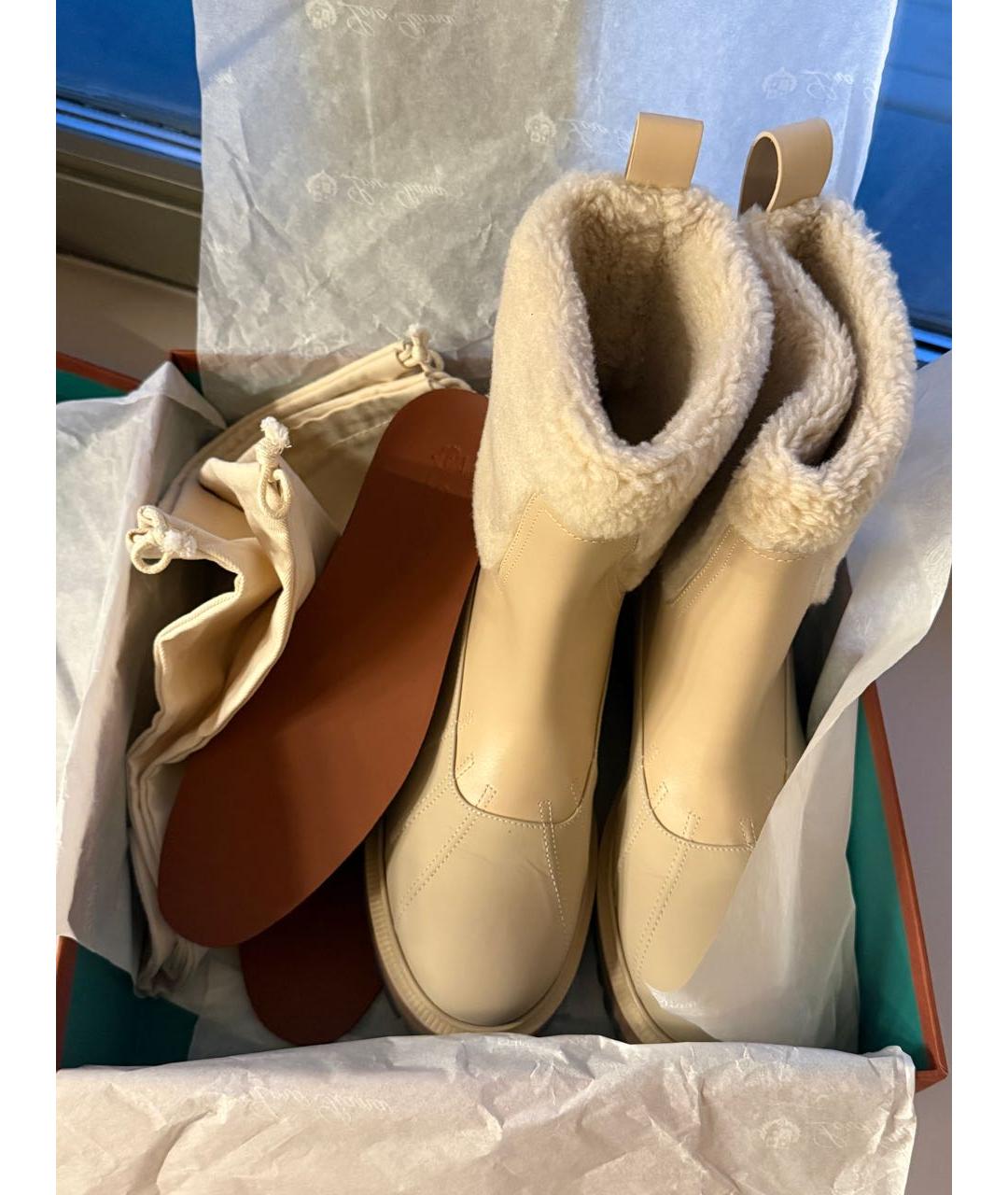 LORO PIANA Бежевые кожаные ботинки, фото 5