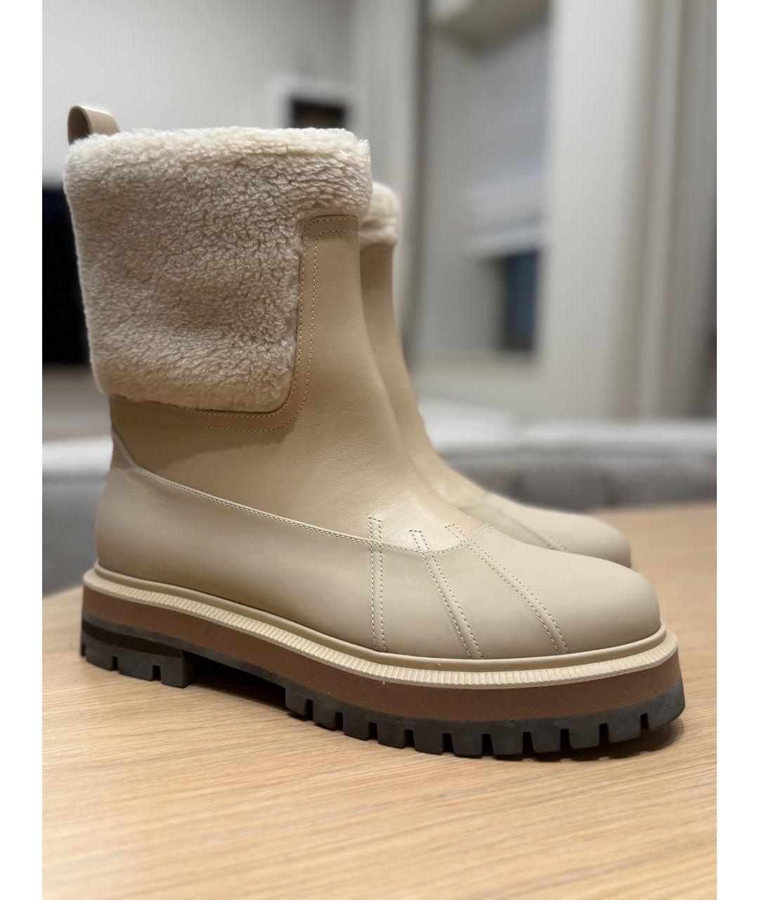 LORO PIANA Бежевые кожаные ботинки, фото 6