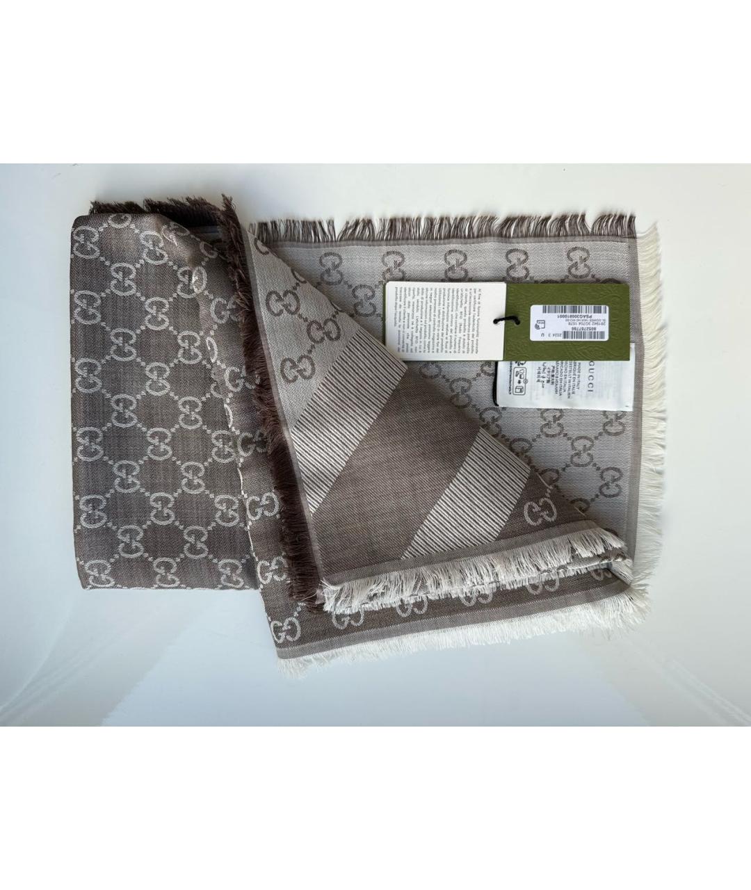 GUCCI Бежевый шерстяной платок, фото 5