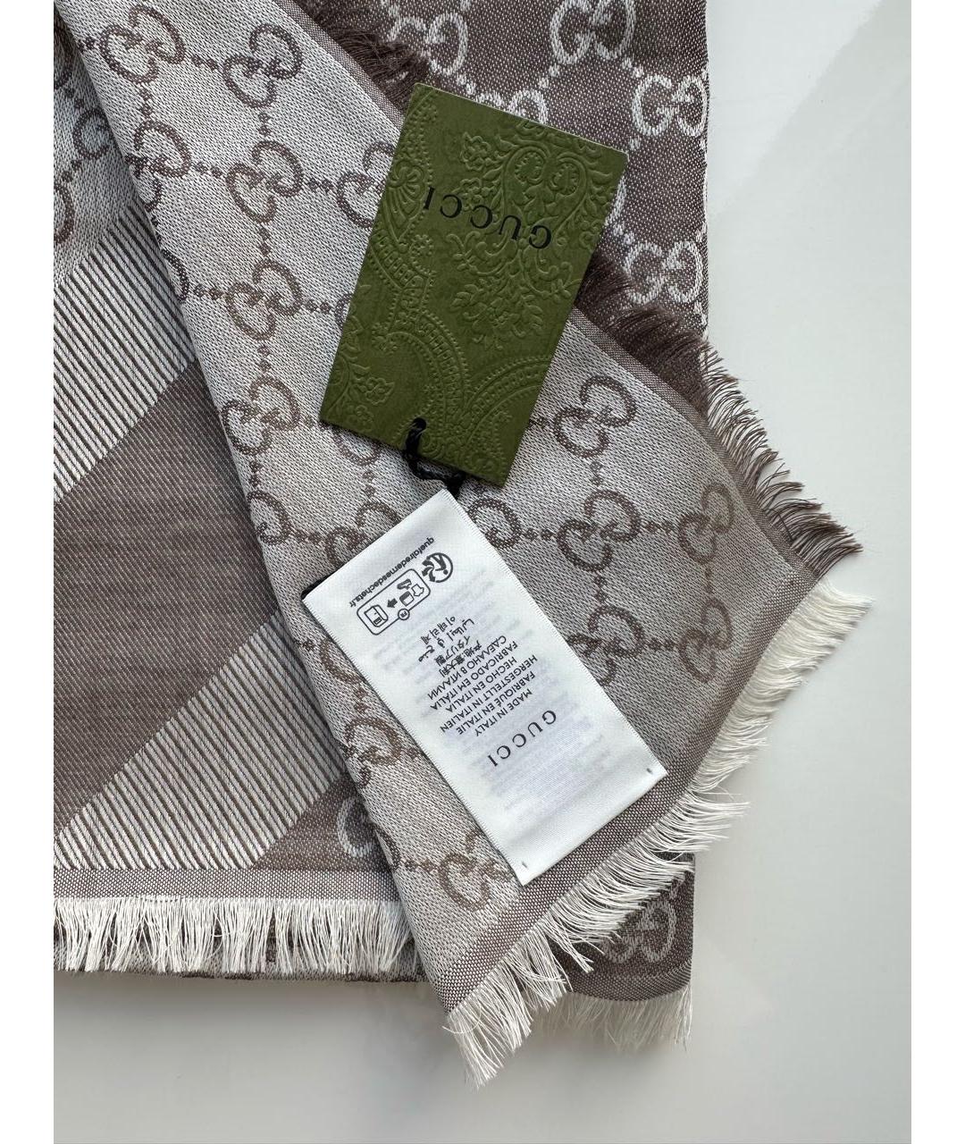 GUCCI Бежевый шерстяной платок, фото 3