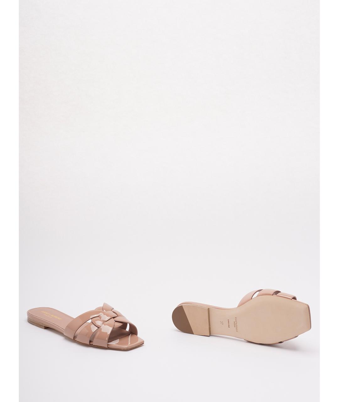 SAINT LAURENT Бежевые шлепанцы из лакированной кожи, фото 3