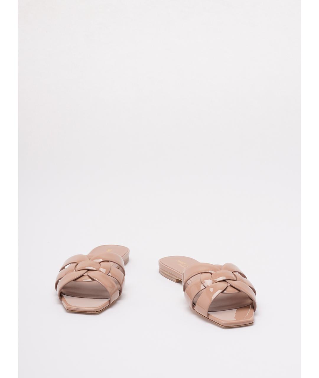 SAINT LAURENT Бежевые шлепанцы из лакированной кожи, фото 2