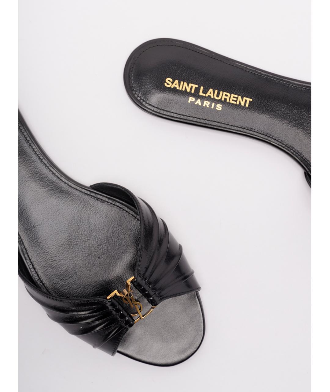 SAINT LAURENT Черные кожаные шлепанцы, фото 5