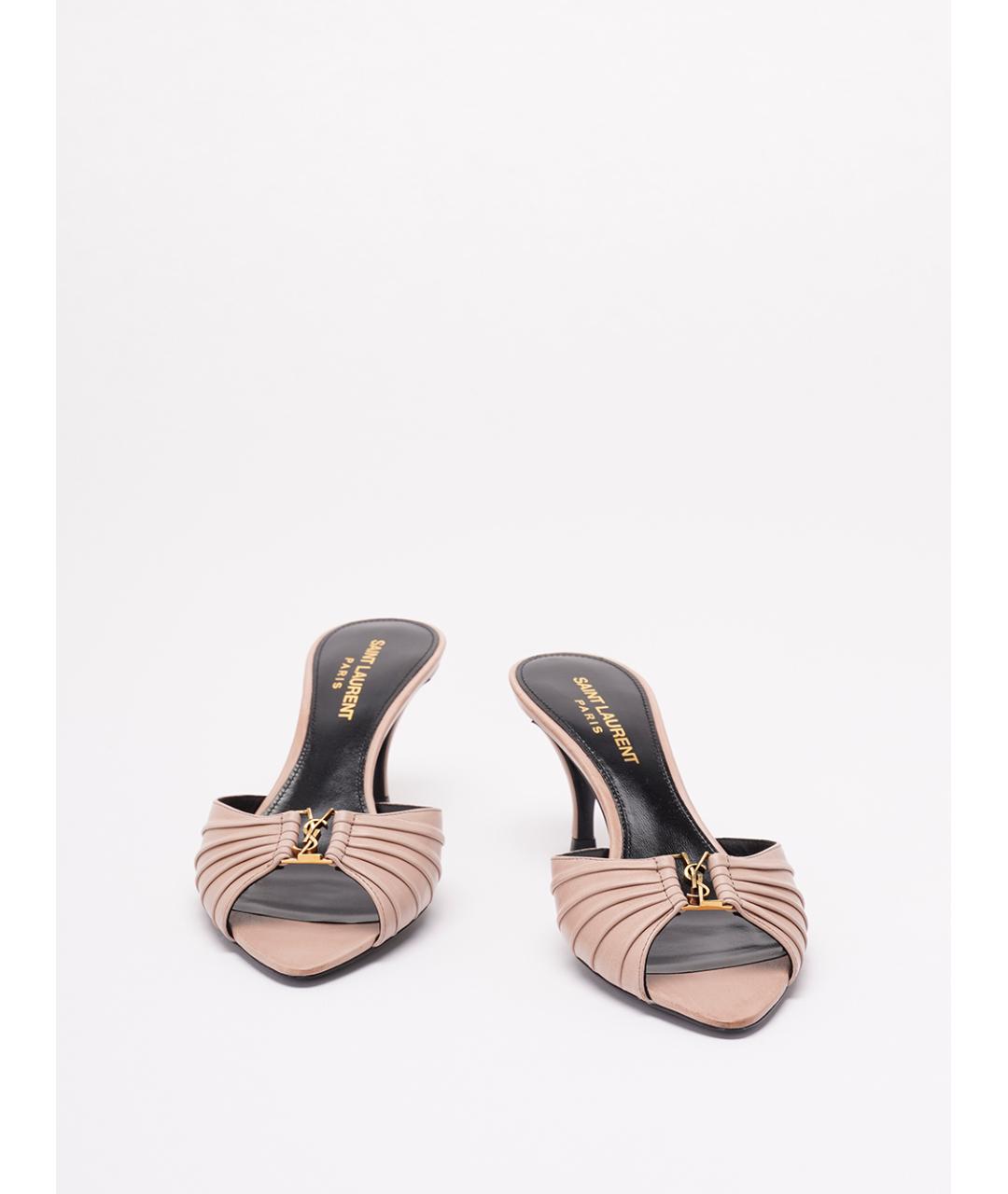 SAINT LAURENT Бежевые кожаные мюли, фото 2