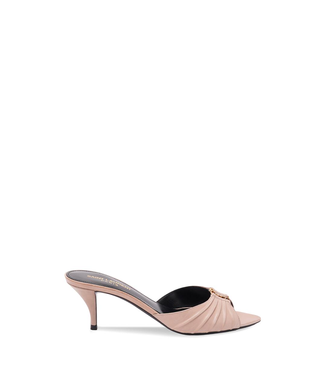 SAINT LAURENT Бежевые кожаные мюли, фото 6