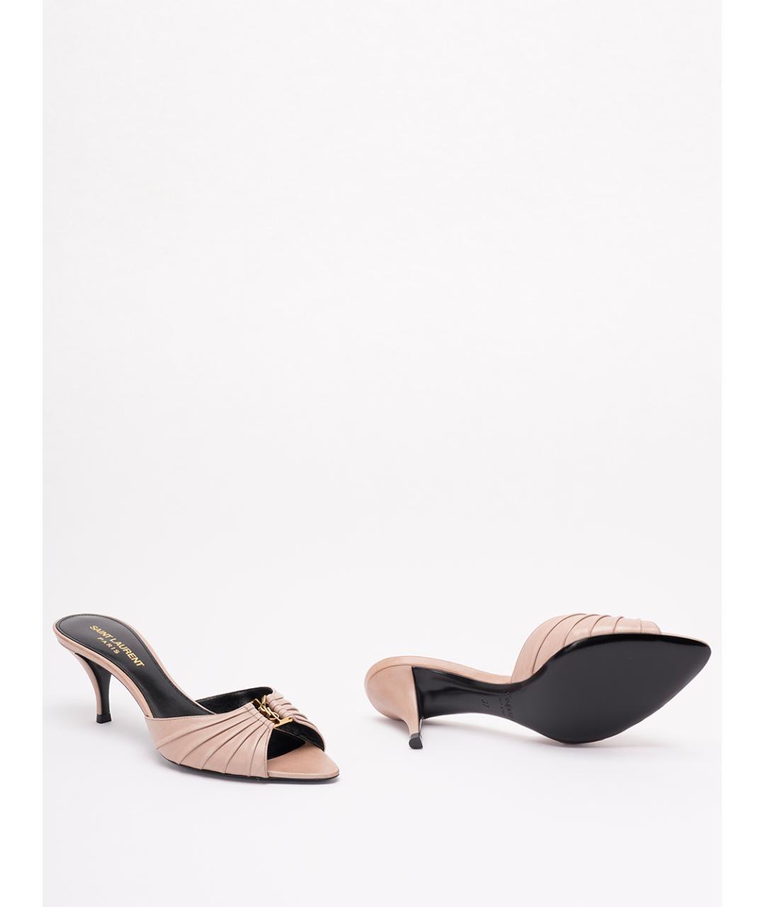 SAINT LAURENT Бежевые кожаные мюли, фото 4