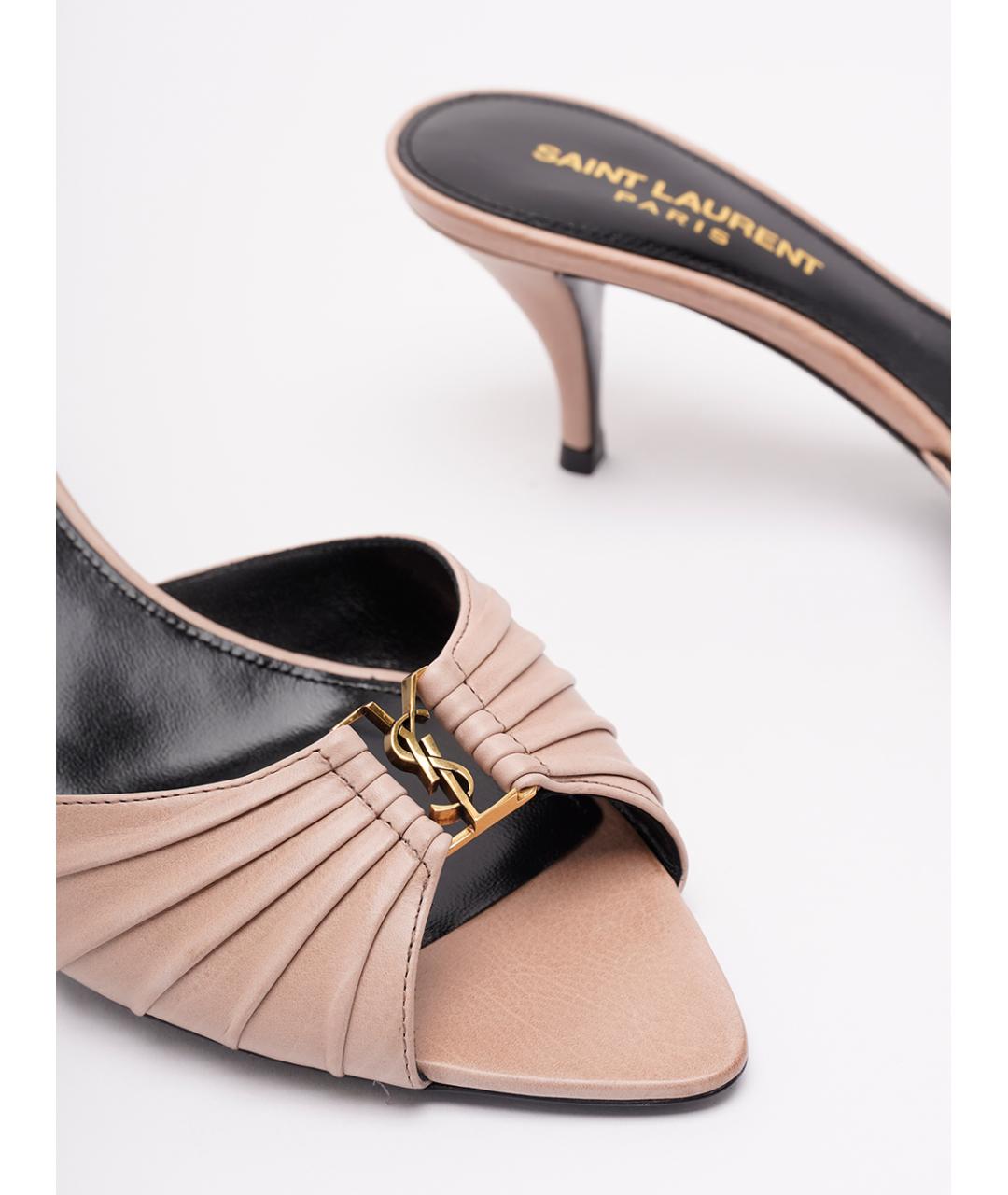 SAINT LAURENT Бежевые кожаные мюли, фото 5