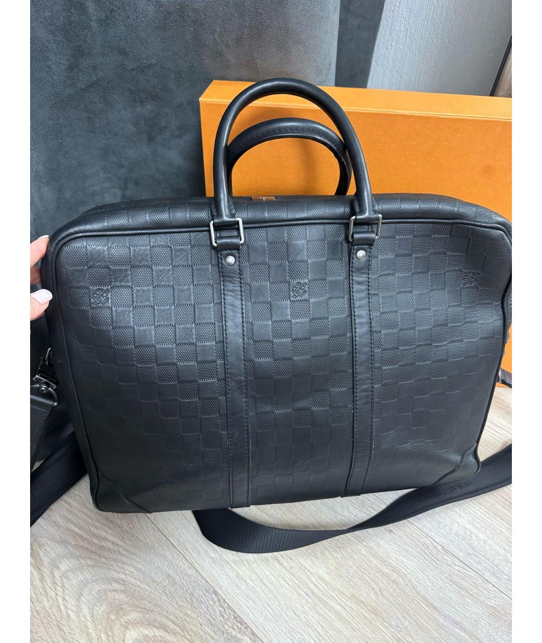 LOUIS VUITTON Черный кожаный портфель, фото 6