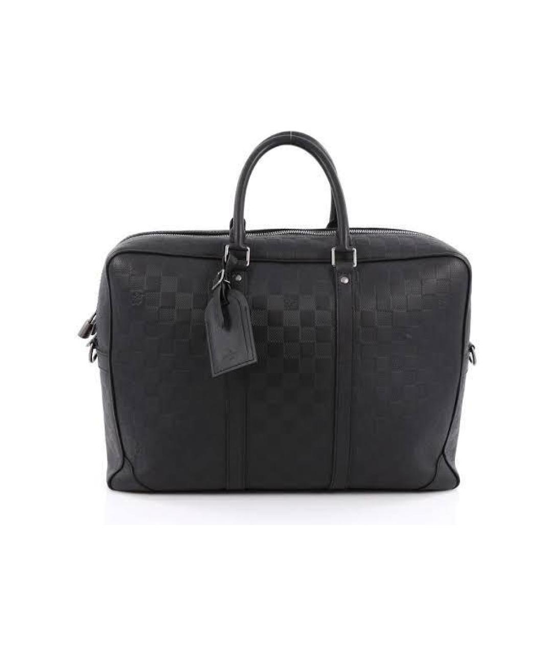 LOUIS VUITTON Черный кожаный портфель, фото 9